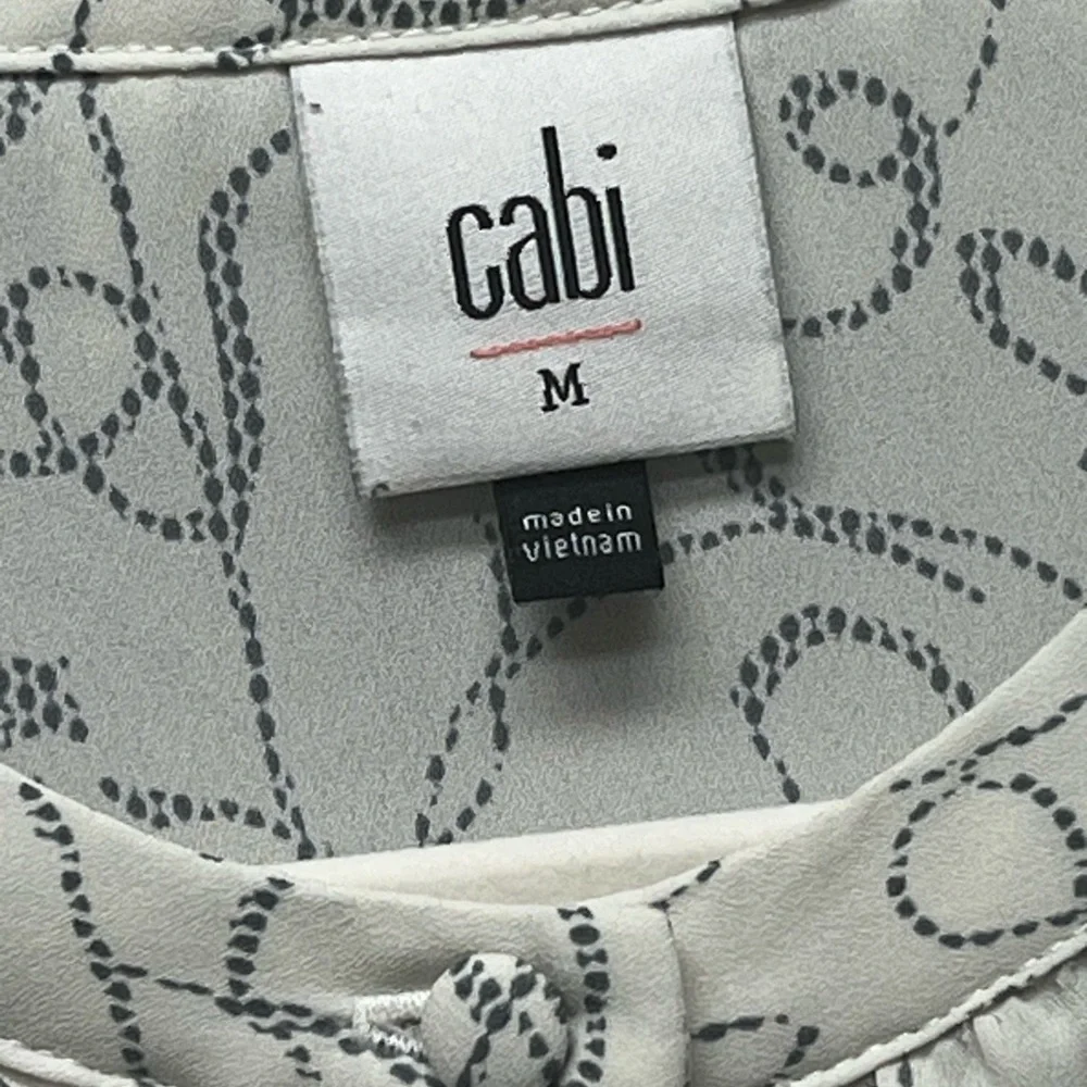 CAbi White Gray Abstract Ribbon Button Blouse